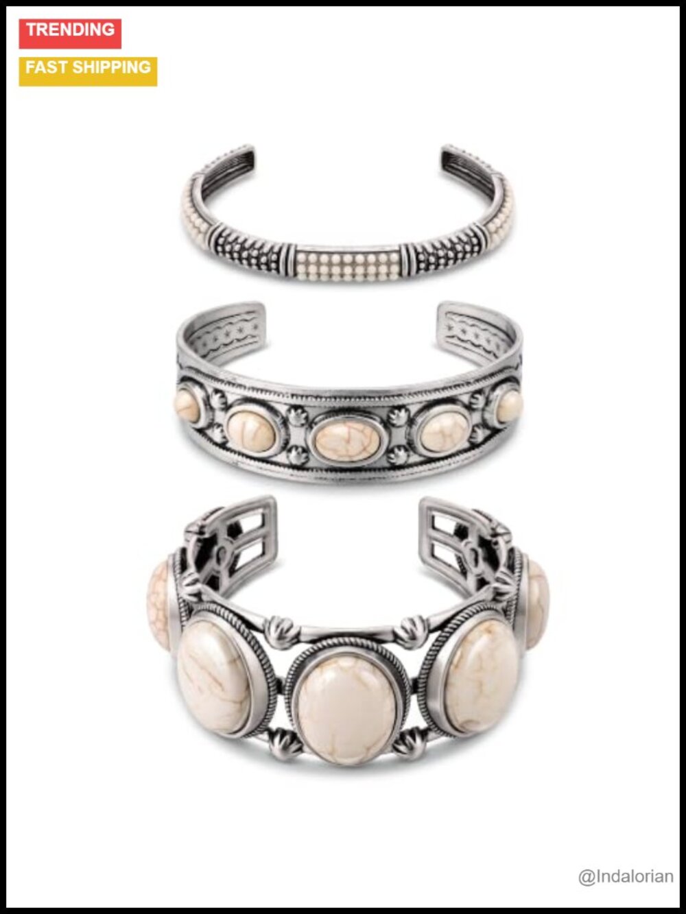 Turquoise Cuff Bracelet Set 3pc Alloy Vintage Silver Floral Western Jewelry